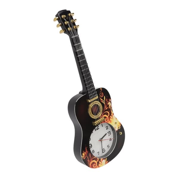 Ukulele-formad väggklocka för sovrum, studentrum, kontor - tyst dekorativ väckarklocka (46x17,5x4,5 cm)