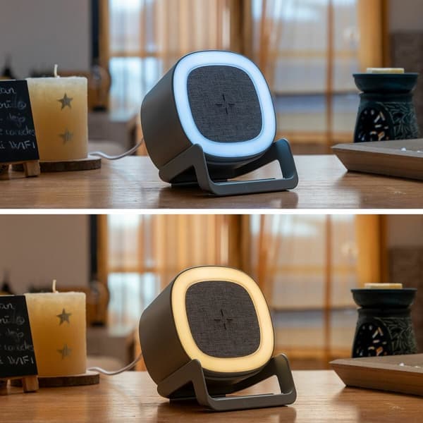 Trådløs lader med høyttaler og LED-lamper