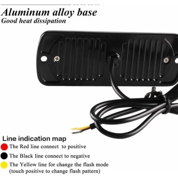 #QD#4stk Ultra Slim 12LED nødstrobelys gul varsellys blinkende varsellamper Universal for bilkjøretøy Lastebil 12-24V