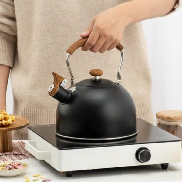 QU/2,5L Fløjtekedel til Induktions- og Gasblus, Rustfrit Stål, Let at Rengøre, Sort.
