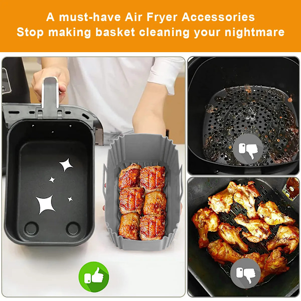QU.2 stk. Air Fryer Silikonekurv Tyk Rektangel Ovn Bageplade Genanvendelig Liner Form Indsats Fad Til Airfryers Pande Tilbehør