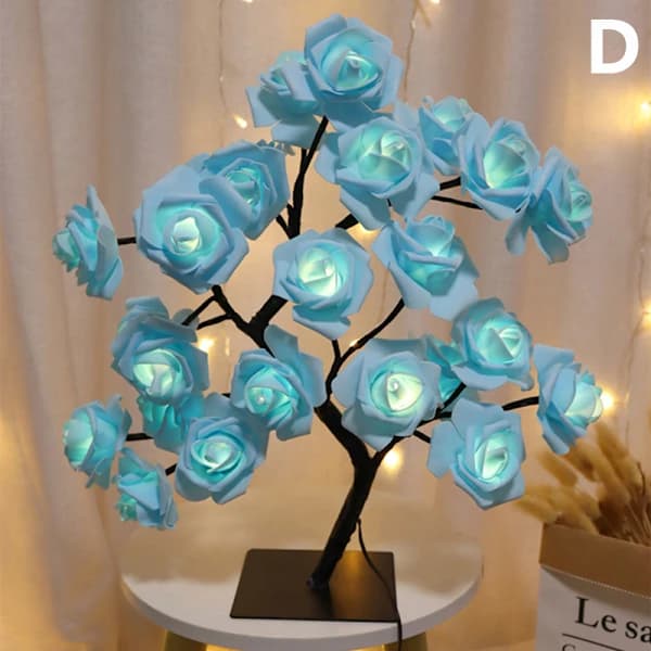 LED Lampe Lamper Rose Blomst Tre USB Nattlamper Blå