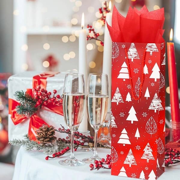 12-pakning Jul Vin Gavepose Vinflaskepose med Silkepapir for Jul Vinter Feriefest Tilbehør