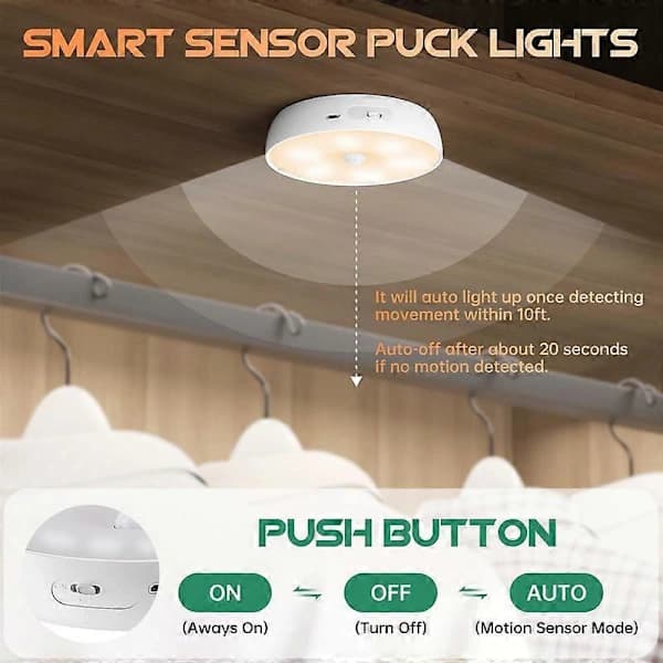 Varm Farve LED Skabslamper Trådløs Bevægelsessensor Puck Lampe []