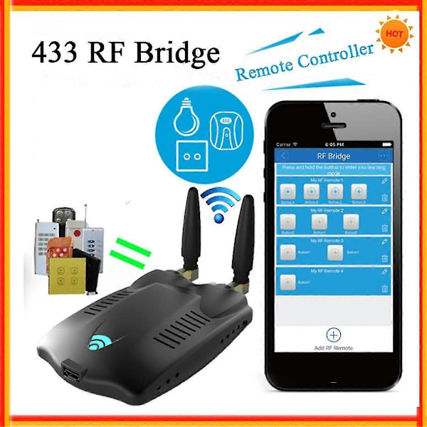 433 RF-brygga för att konvertera 433MHz till WiFi-signal Smart Home Fjärrkontroll RF-gateway Garagedörrkontroll