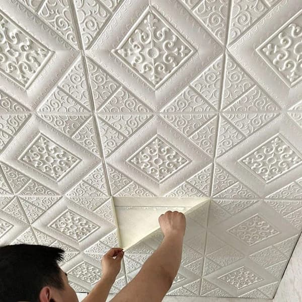Wall Panel 3D Wall Plate 48-pack - Self-adhesive, Moisture Resistant, Shock-absorbing Foam Panel for Kitchen and Living Room