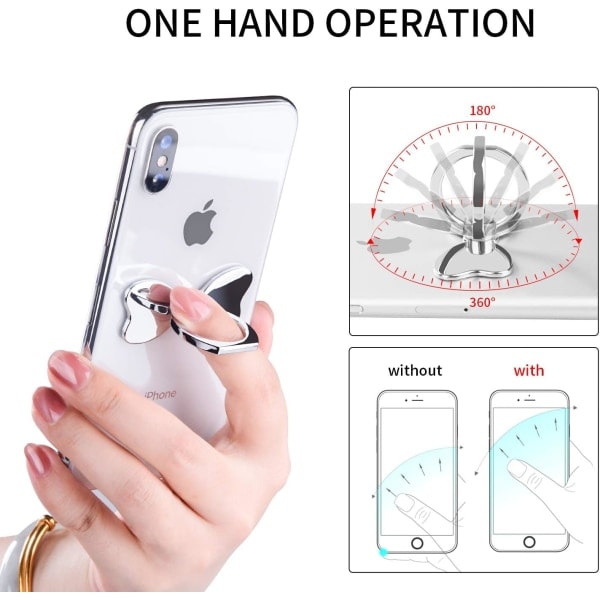 [QD] Metall Mobiltelefon Fingerring Stabilitet Hållare Bakre Stativ Hopvikbart Handgrepp Knopp Loop Bilfäste Krok Kickstand (Roséguld)