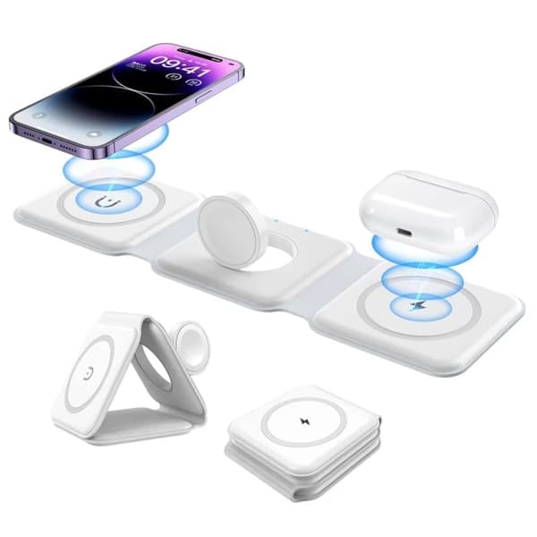 Foldbar Trådløs Mobillader 3-i-1 Magsafe Hvid_qq