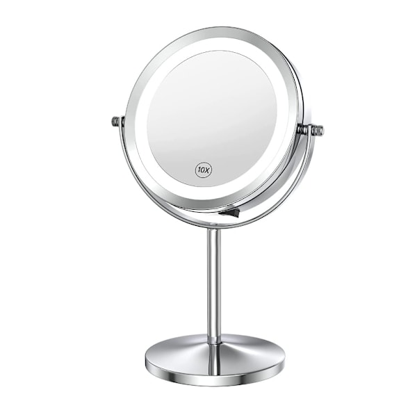 Valaistu meikkipeili valolla ja suurennuslasilla, 1x/10x suurennus Kaksipuolinen LED-peili 360° kääntyvä pyöreä peili[qu)
