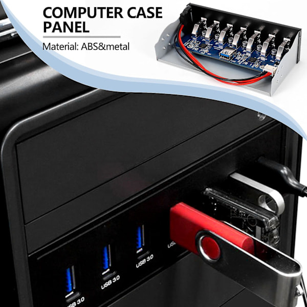 7-porttinen USB 3.0 -keskitin 5 Gbit/s 5,25 tuuman CD-ROM-asemaan CD-ROM-etupaneeli tietokonekoteloon + USB 3.0 19-nastainen