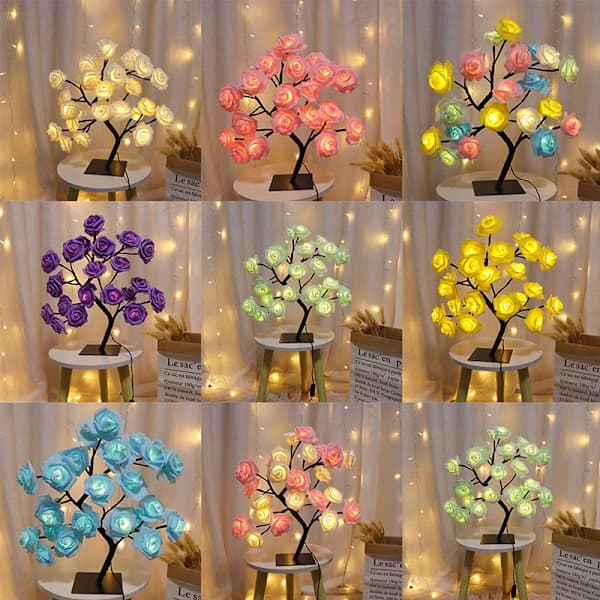 LED Lampa Rosblomma Träd USB Nattlampor Blå