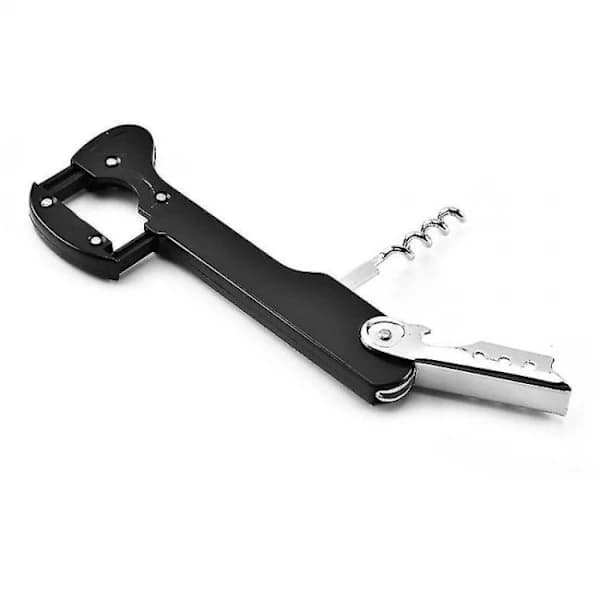 QU-2-pack Pullonavaaja Folioleikkurilla Korkkiruuvi Työkalu 2 kpl (Musta), A
