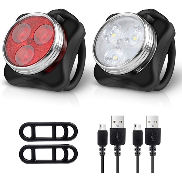 [QD] USB Oppladbart Sykkellyktsett, Super Sterk Frontlykt og Bakre LED Sykkellykt, 4 Lysmoduser