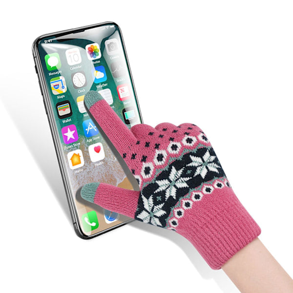 [QD] Vinter Touchscreen-hansker Varme Termiske Myke Fôr Elastisk Mansjett for Kvinner Rose rød