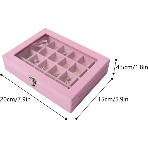 QU/24 gitter ørering opbevaringsboks, fløjl smykkeskrin ørering boks, smykke opbevaringsdisplayboks til ringe, øreringe, smykker, vedhæng, pink