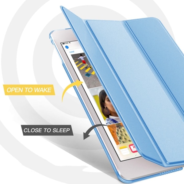 [QD] Etui - Slankt, let Smart Case Stand Cover med gennemsigtig frostet bagside med automatisk vækning/slumre-blå