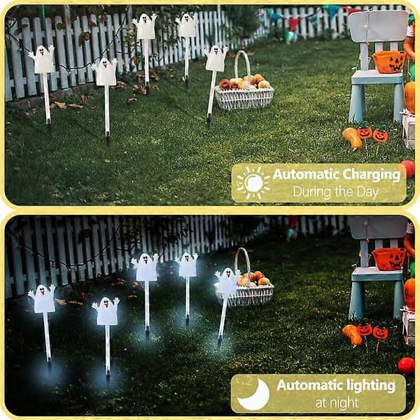 QQ-5-pakning Halloween Solcellelamper, 8 Moduser Kaldhvite Spøkelseslamper