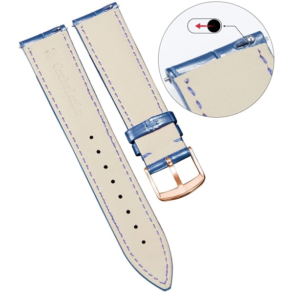 AVEKI Äkta Läder Klockarmband Flerfärgat Vattentätt för Män, Kvinnor, GR-Blå (18mm)_QF