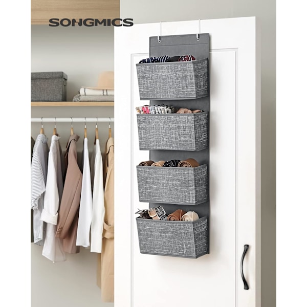 QU*SONGMICS Hængeorganisator Hængende Opbevaring Hængehylde med 4 lommer Dør Soveværelse Kontorgarderobe 33,5 x 12 x 100 cm Lysegrå RDH004G11