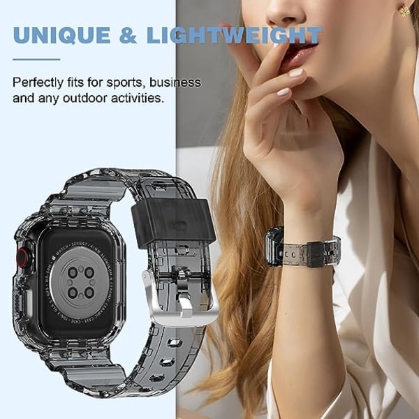 [QD] Yhteensopiva Crystal Clear Apple Watch -rannekkeen kanssa, 38 mm 40 mm 41 mm, jossa on puskurisuoja miehille ja naisille, Jelly Sport -kotelo ja -ranneke / Musta