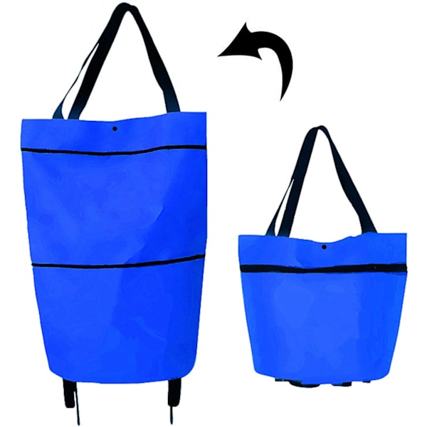 Foldable Trolley Bag Adjustable Size Portable Blue
