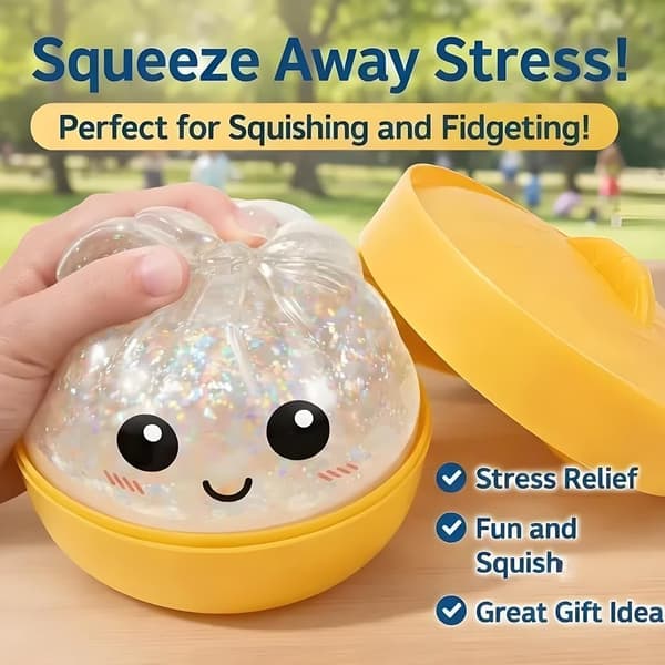 Glitterende stressball for sensorisk stimulering og stresslindring, elastisk, 1 stk i gull Guld