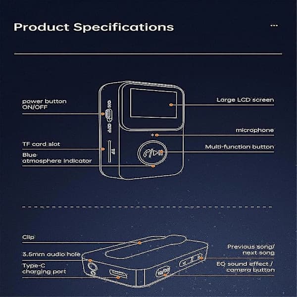 MP3-spiller med Bluetooth 5.0 musikkspiller