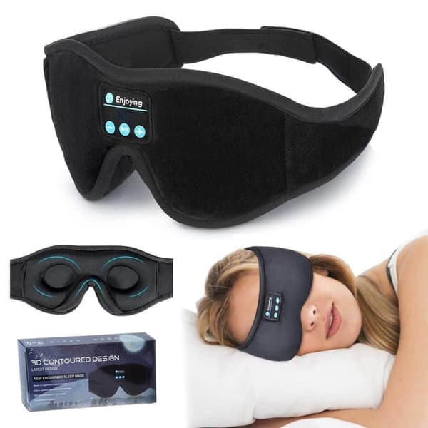 3D Memory Foam Sovemaske med Bluetooth Hodetelefoner og Timer | Luksus Sovehodetelefoner Svart