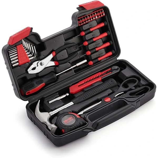 39 Piece Tool Set, Portable Tool Box, DIY Kit Suitable for Household Repairs, Assembly, Maintenance, Red