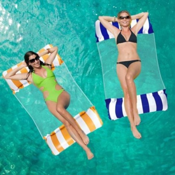 QU/2-delt Pool Float Hengekøye, 4-i-1 Multifunksjonell Oppblåsbar Pool Hengekøye med Mesh, Oppblåsbar Solseng for Voksne og Barn, Por