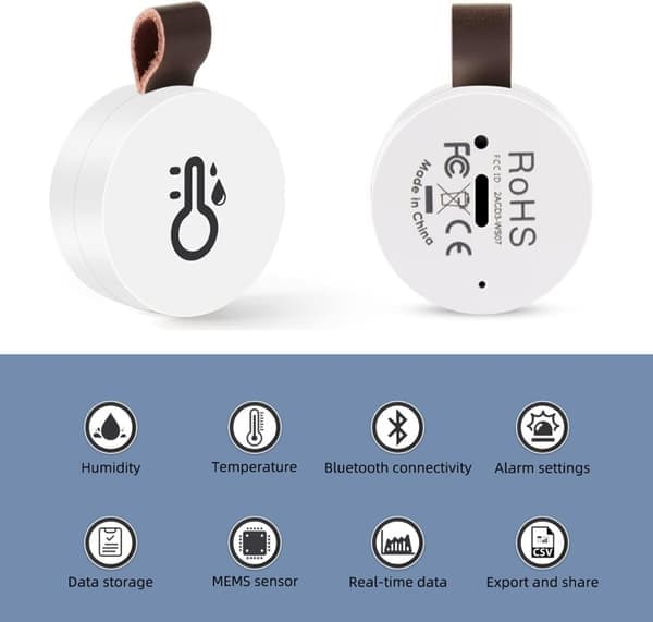 Smart Bluetooth 5.0 mini elektronisk termometer og hygrometer med datalagringsapp – termometer egnet for apotek og barnerom