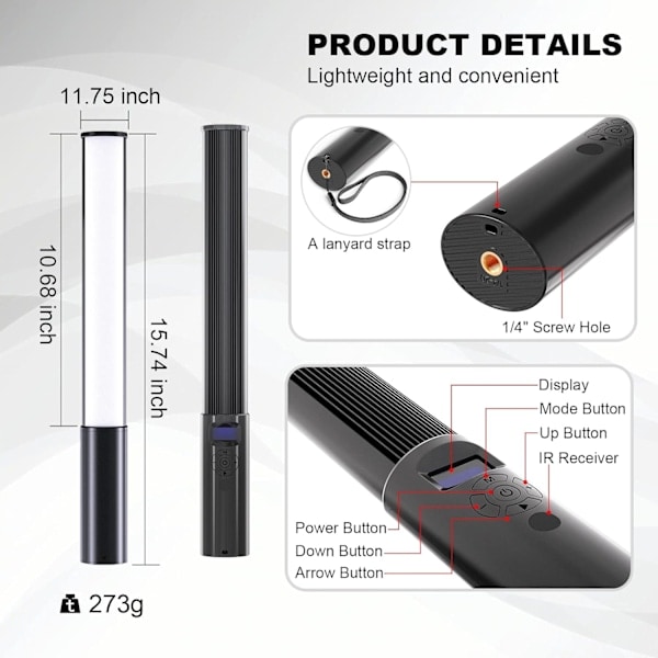 \"QD\"P400 RGB LED -videovalo 2500-6500K LED-valokuvausvalo OLED-näyttö, 0-100% säädettävä kirkkaus, 2500mAh sisäänrakennettu akku, 12 valaistuskohtausta