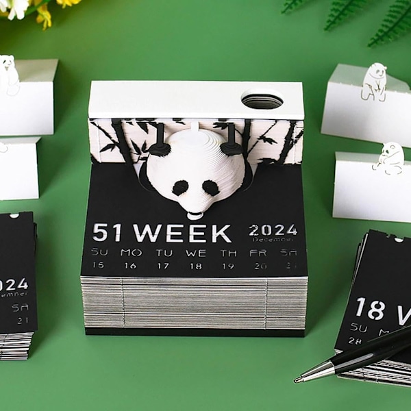 3D Anteckningsblock 2025 Klockkalender, Kreativ Skrivbords kalender DIY Anteckningsblock, Panda 3D Kalender Rivpapper Snidning Anteckningsblock