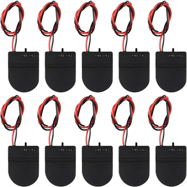 10 st CR2032 Batterihållare 1x 3V Knappcellsbatterihållare Fodral med Trådkabel PÅ/AV-brytare (Svart)
