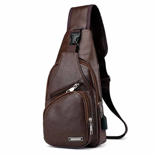 [QD] Axelväska Herr Crossbody Väska Läder Mörkbrun