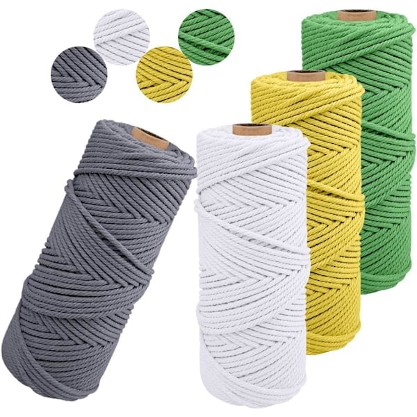 [QD] 4 stk., 3 mm x 10 m DIY-garnrulle Rustik String Bomuldsreb til Strikning, Boligindretning, Indpakning