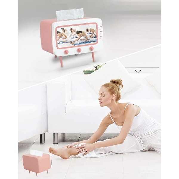 [QD] Sød TV-formet servietdispenser med retrodesign, multifunktionel servietdispenser til køkken, soveværelse, kontor, stue, badeværelse, pink