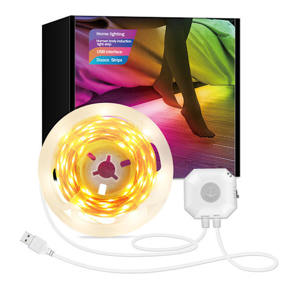 [QD] LED-nauha liiketunnistimella sisäkäyttöön, RGB-ohjaus sovelluksen kautta, USB-virta, 5 m, täydellinen keittiöön, portaisiin, vaatekaappeihin