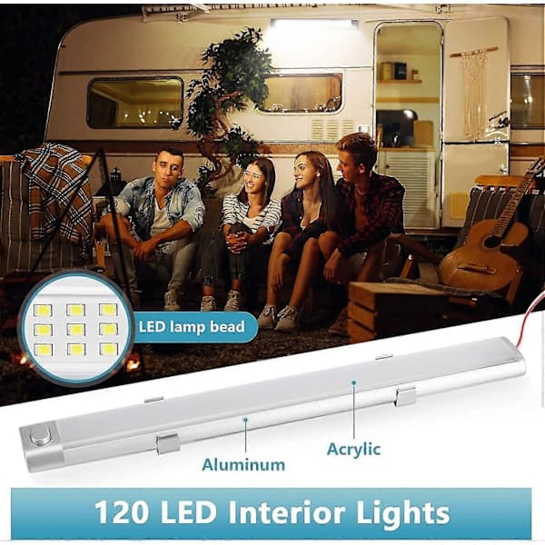 12V LED Interiørlysrampe Bilbelysning 120 LED Med Bryter For Varebil Camping Lastebil Båt 2 Stykker