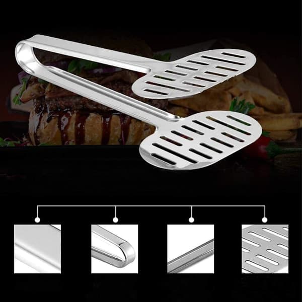 Madserveringstang, rustfrit stål, multifunktionel, beskyttet mod kammuslinger, hamburger-tang, køkkentang, serveringstang, service til restaurant...