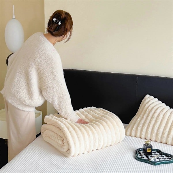 \"QD\" Snuggle Sac Mysig Filt, Fluffig Fleecefilt, Filt för Soffa, Säng, Couch, Varm och Mjuk Filt med Randigt Mönster, Grå/Rosa/Grön/Gul, 120