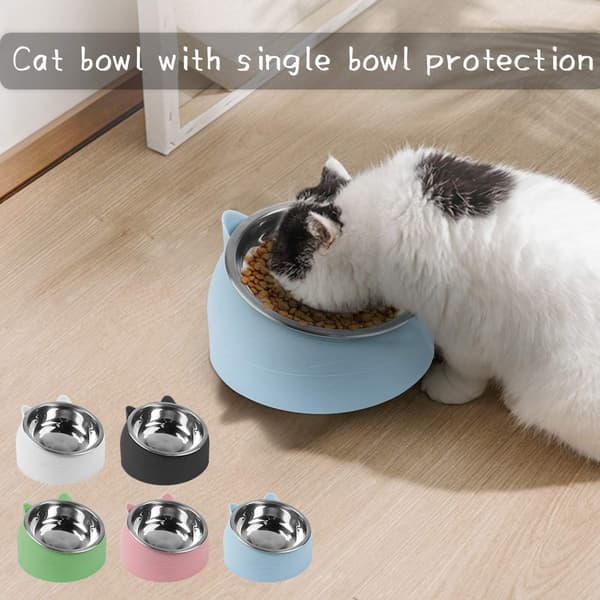 Cat Food Bowl Elevated Dog Bowl Non-slip, 15° Tilted Platform, Removable blue