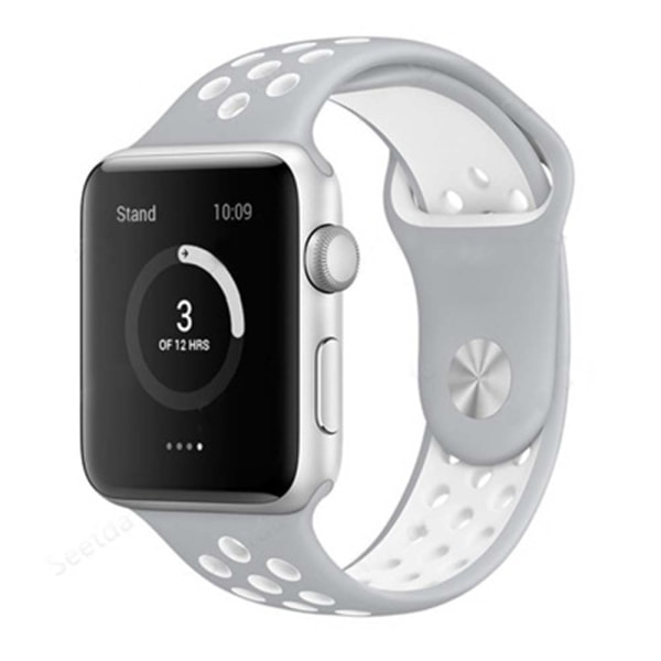 [QD] Kompatibel med Apple Watch-armbånd 38-40mm/42mm-44mm, pustende silikon sportsarmbånd - 42/44mm kald sølv med hvit