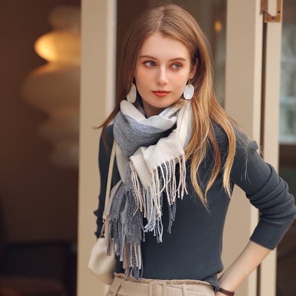 Vinterhalsduk, 70x180cm, Rutig, Fransar, Marinblå, Unisex
