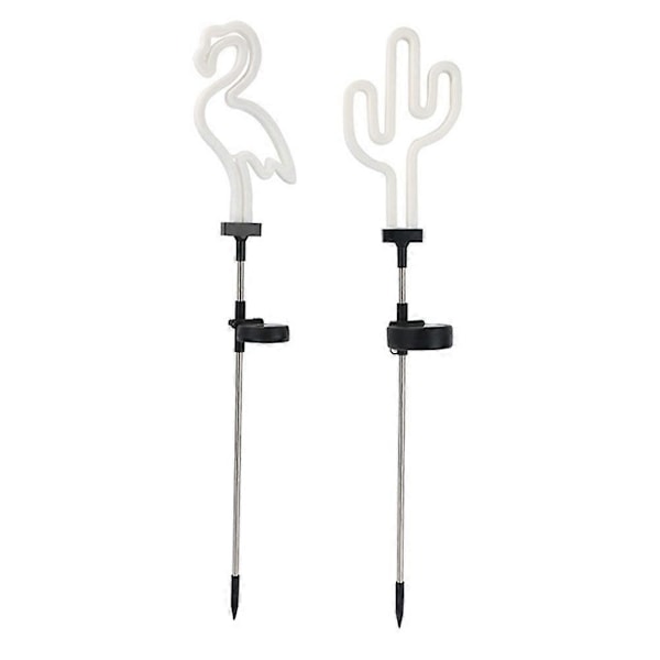 2 stk. Solar Hage Kaktus Flamingo Stake Lys Utendørs Gangvei Lys Neon Light_ufo