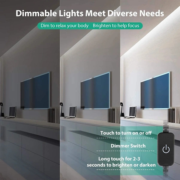 1M LED-stripe, 12V 6000K hvit neonstripe dimbar, fleksibel og
