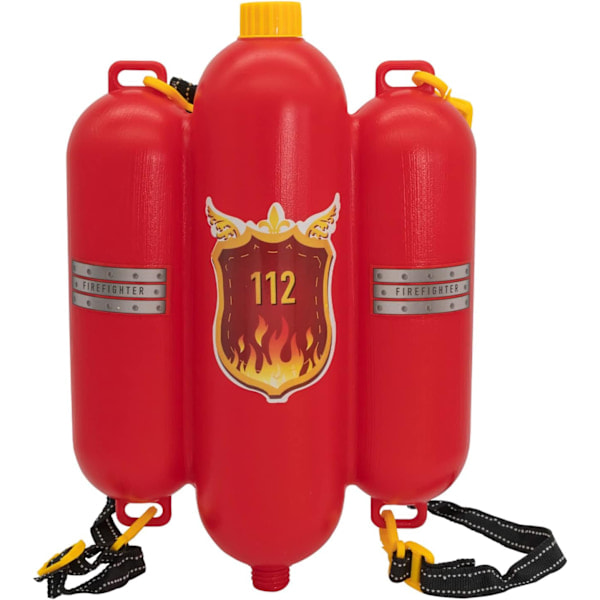 [QD] Brandmandssprøjte, Størrelse ca. 40 cm med justerbar dyse, vandtank og skulderrem, Vandleg, sommer, havefest