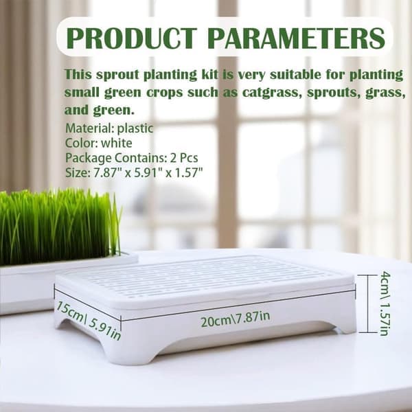1/2-pack Cat Grass Kit (Seedless) - Three-Part Anti-Tip Design | Microgreens Growing Tray 2 Pack