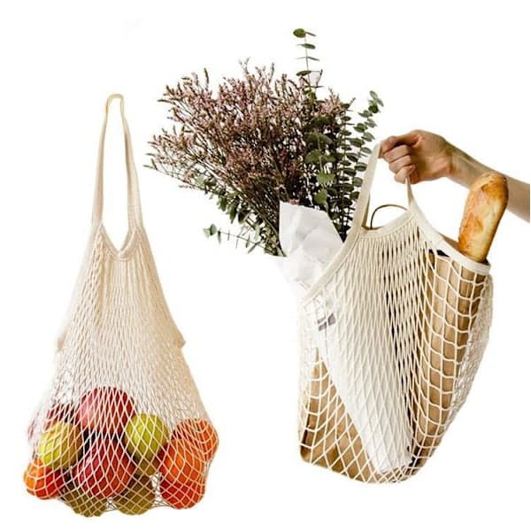 3-pack Mesh Bomullsreps Shoppingväskor (30*35*10cm), Återanvändbar Mesh_ryy