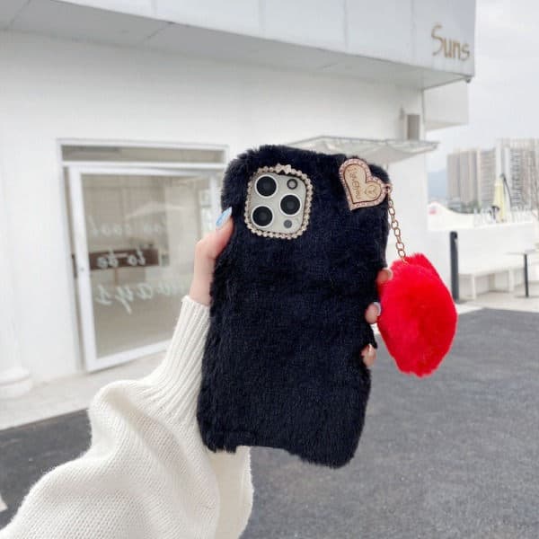 Jeg Elsker DHjerte FluffSkall til Svart IPhone12PRO MAX
